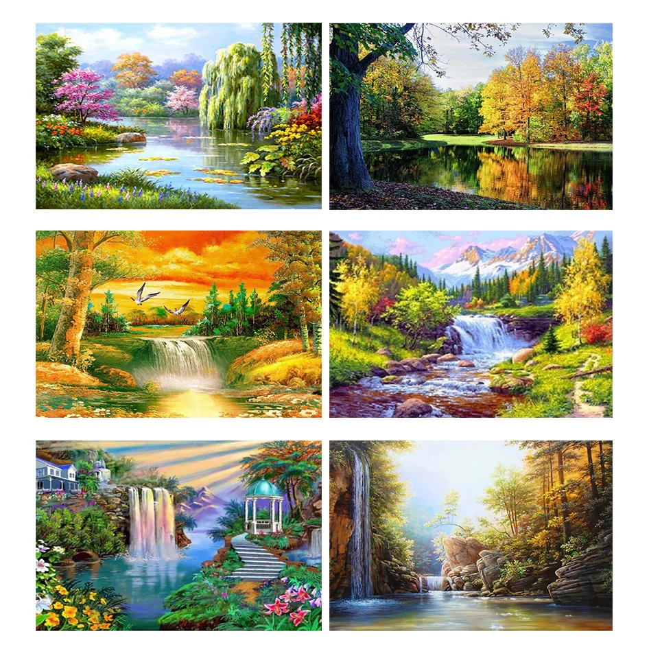 

Diamond Painting Landscape Waterfall Full Square Rhinestones Embroidery Cross Stitch Kits Mosaic Pictures Decoration Gifts Ll57