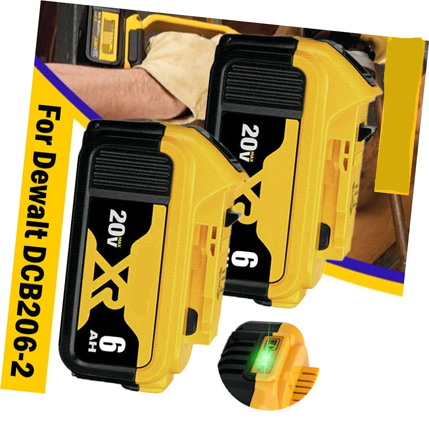 

2PACK Original For DeWalt DCB200 20V 18Volt Max XR 6.0AH Rechargeable Power Tools Battery Lithium Battery DCF887 CB205 DCB204