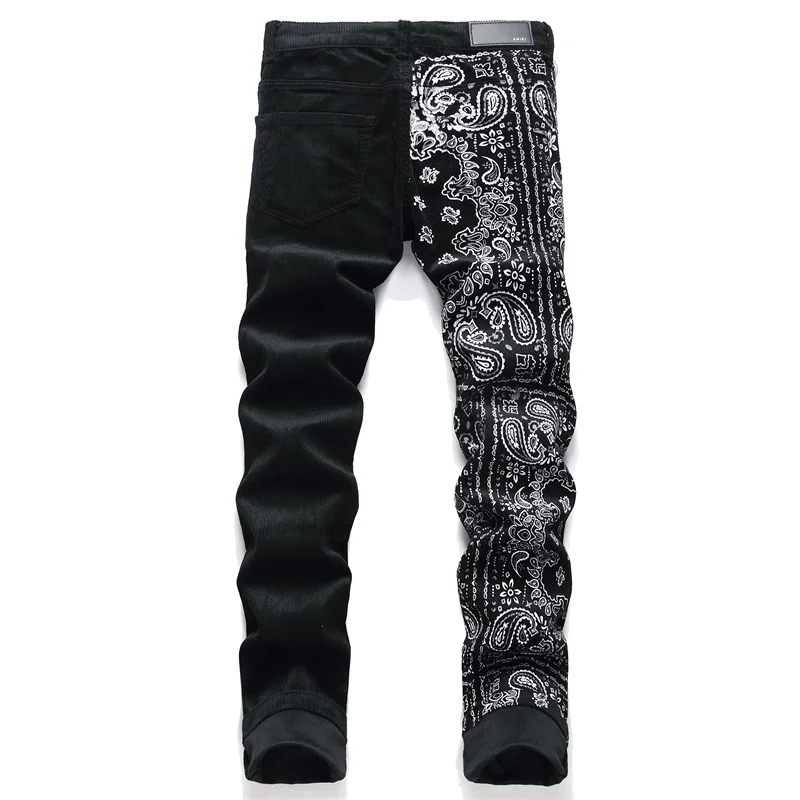 Men's Colorful Graffiti Printed Jeans Y2K Colorful Slim Fit Tapered Elastic Casual Pants Fashion Street Clothing Small Foot Pant