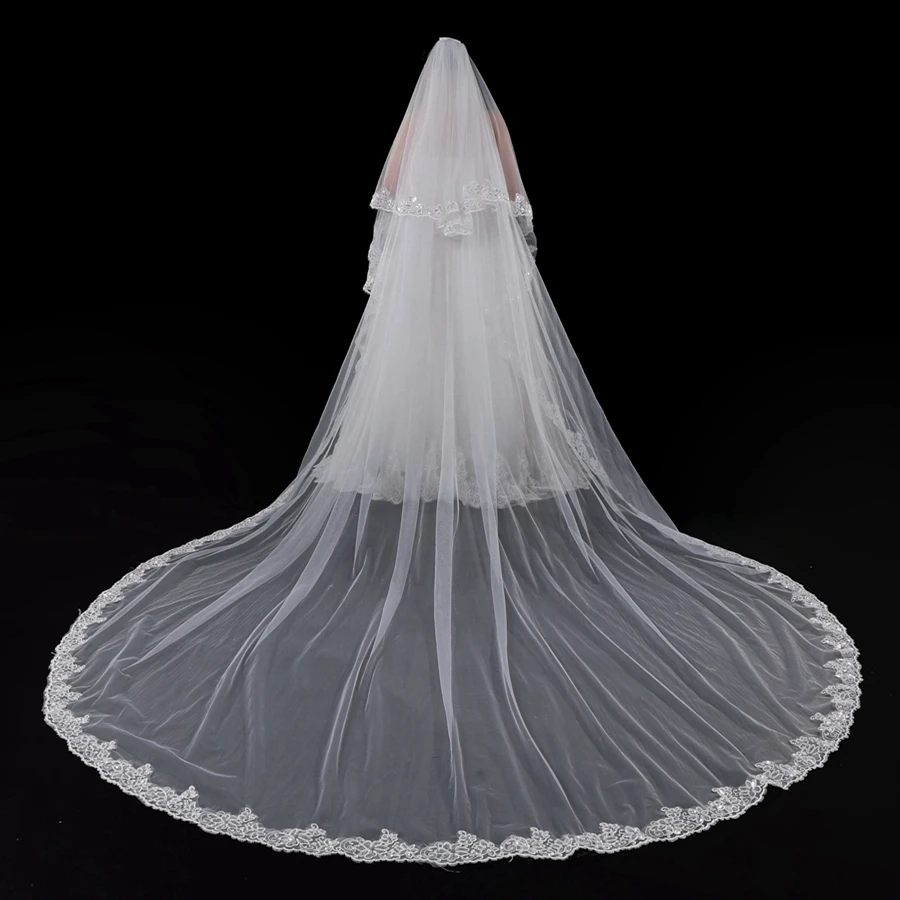 

New Arrival White Ivory Lace Edge Wedding veils Two layers Bride veils for women wedding accessories Velos de novia Bridal veil