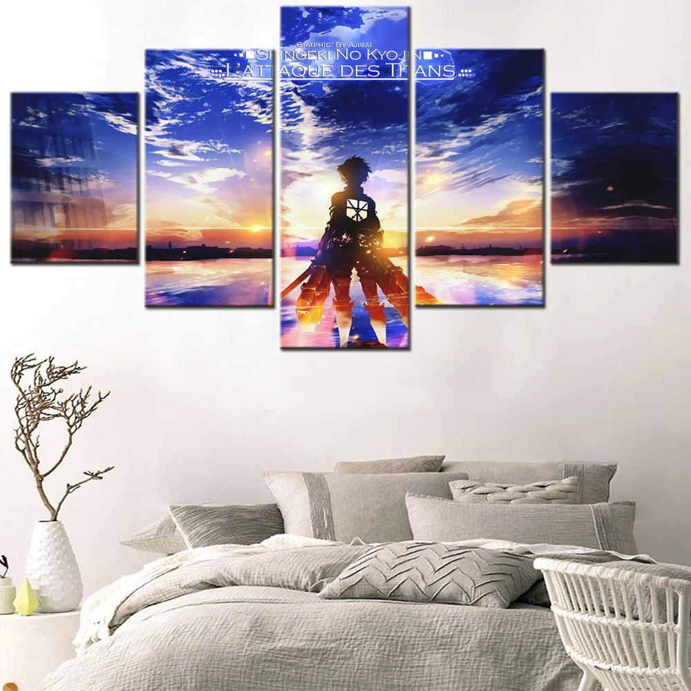 

Modern Wall Art Hd Printing 5 Piece Japan Anime Attack On Titan Posters Modular Canvas Painting Living Room Decor Pictures