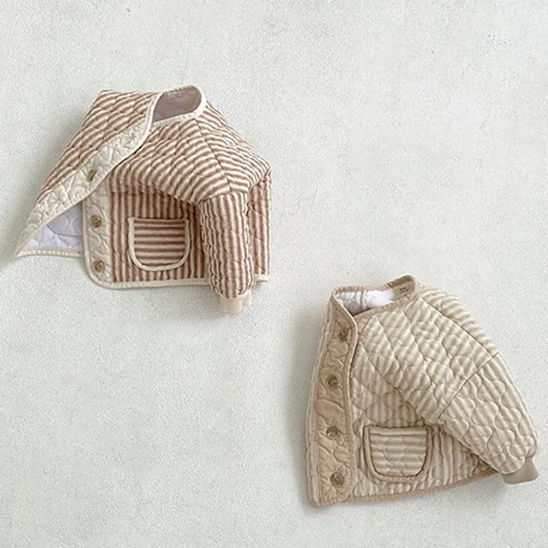 

2022 Autumn New Children Retro Long Sleeve Pocket Coat Casual Baby Boy Cotton Diamond Jacket Toddler Girl Wave Tops Kid Clothes