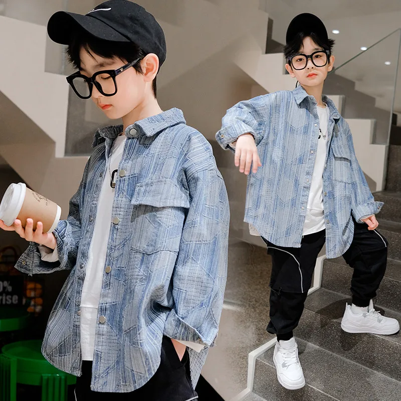 

Teenage Boys Jacket Cardigan 2022 Fashion Spring Autumn Denim Coats Children's Clothes Korean Outerwear 5 7 9 11 13 14Years Old