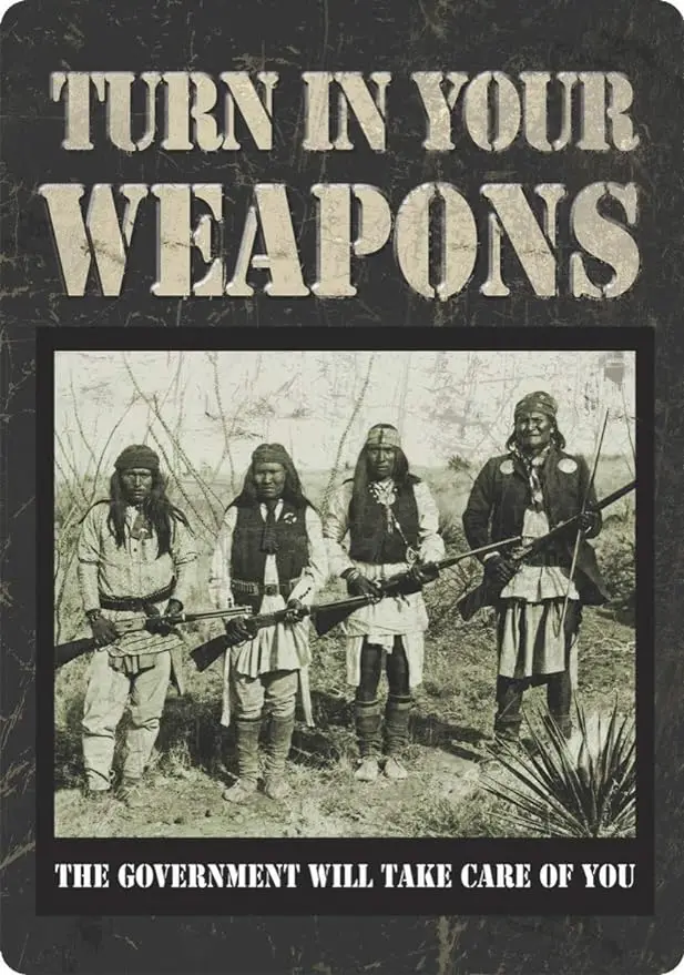 

Basidfs Decorative Signs Turn in Your Weapons Plaques Tin Sign 8x12