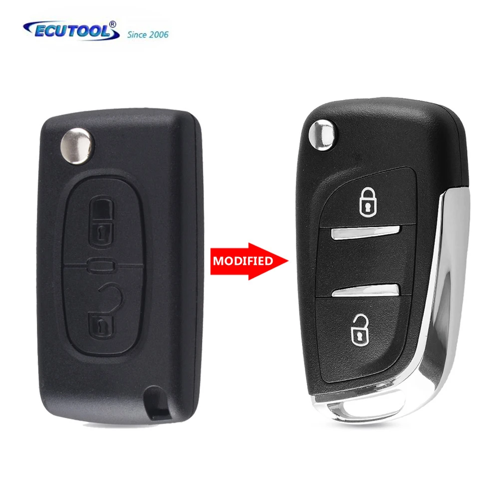 

Чехол для ключей для Peugeot 107 207 307 307S 308 407 607, модифицированный откидной Чехол с 2 кнопками и дистанционным управлением для ключей CE0536