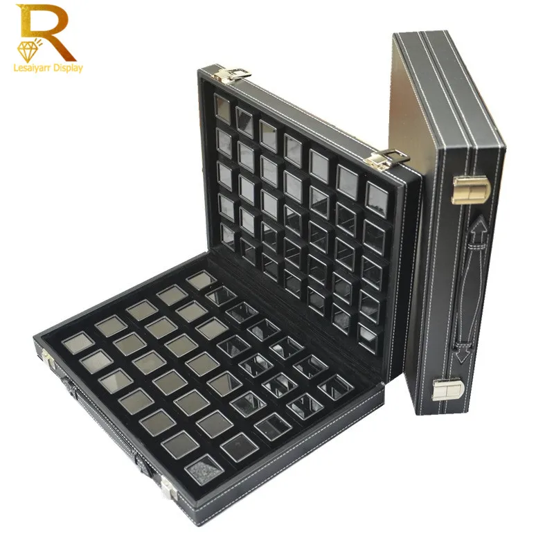 Portable Black Pu Travel Gem Jewelry Box Gemstone Storage Case Stone Holder Organizer 70PCS 3x3cm Diamond Box Jewelry Tray