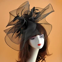 15 colours bridal women hat model hair accessories exaggerated mesh feather headdress oversized stage performance hairpin