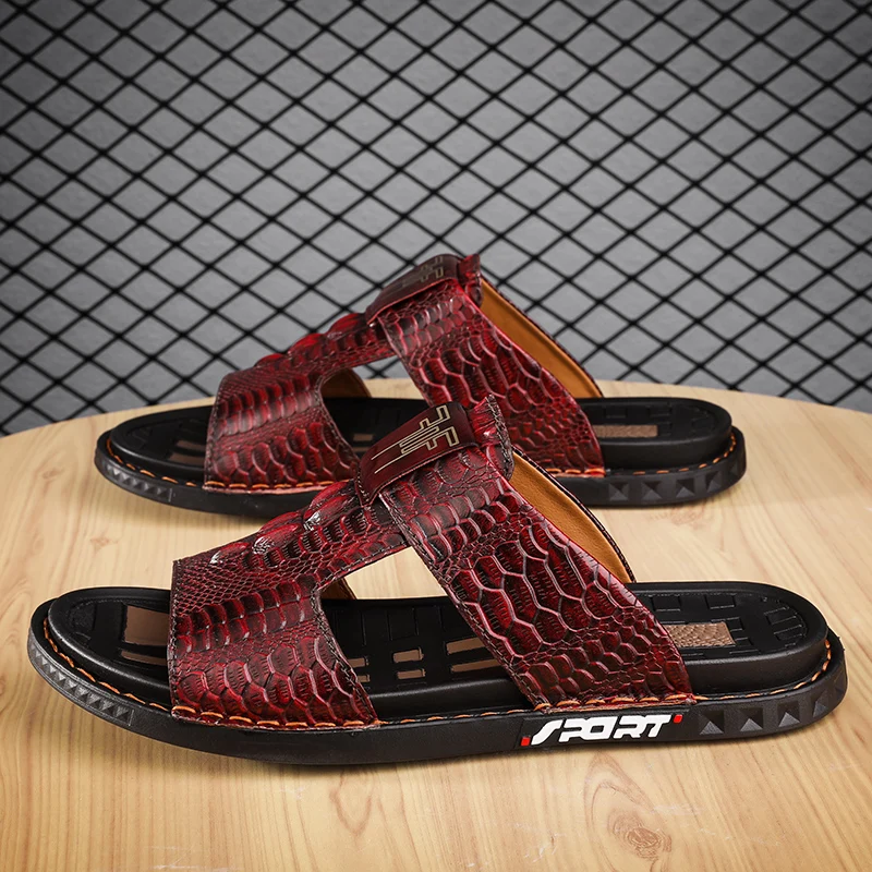 

Шлепанцы мужские пляжные, кожаные, сланцы, брендовые, удобная обувь, летние тапочки, черные коричневые