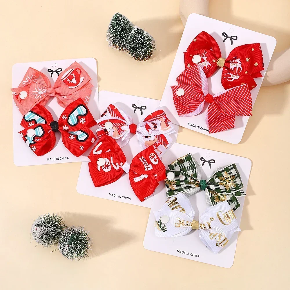 HAHAYL 2 шт. рождественские банты заколка для волос маленьких девочек лента с милым