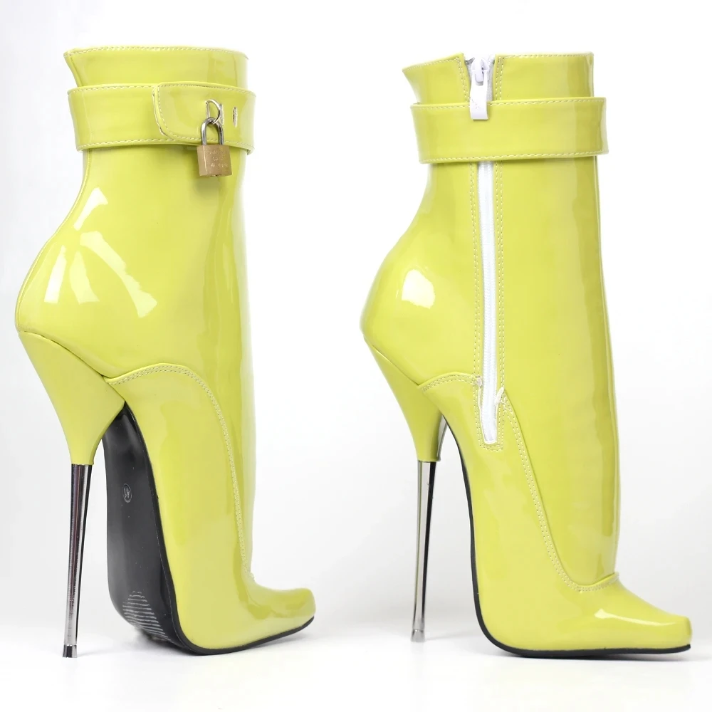 Women Ankle Boots 18CM High Heel Pointed Toe Ankle Strap With Locks Sexy Fetish Exotic Shoes Unisex Plus Size 36-46