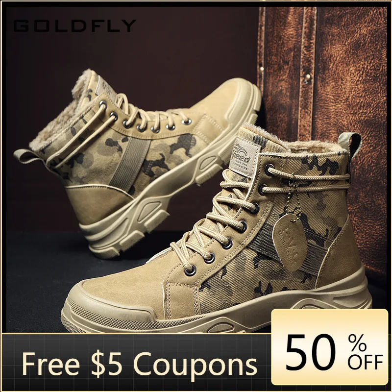 

Мужские ботинки Giorgione, бесплатная доставка, зима 2021, новый Камуфляжный узор, трендовые повседневные Теплые Ботинки Martin из хлопка для мужчин