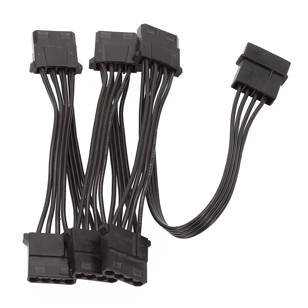 1pcs/pack PSU IDE 4pin female to 6* IDE 4p male fan extension cable Molex one point six FAN HUB 18AWG black cable