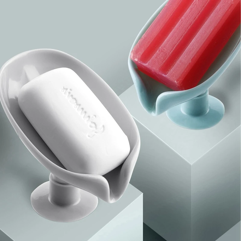 

Leaf Shape Soap Box Drain Soap Holder Box Bathroom Shower Soap Holder sponge Storage Tray Creative Sucker Water-free Storage Box