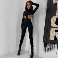 wjjdfc fall winter hollow out black bodycon jumpsuit sexy club one piece outfits for women turtleneck long sleeve jumpsuit women