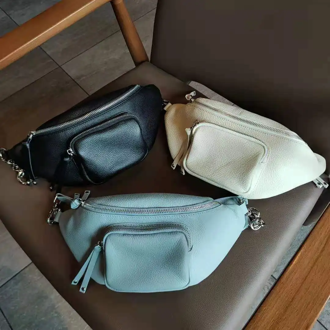 SALEQI New 2022 Soft Genuine Leather Women Chest Bag High Quality Female Shoulder Bags Fashion Small Purse Black Blue White