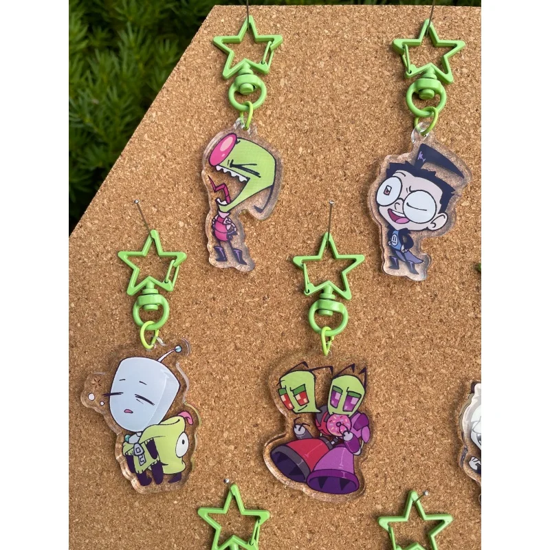 Фото Брелок акриловый Invader Zim Zim Dib Gaz 5 см, зеленый, с застежкой-звездой, мультяшный, для сумки, классический анимационный мерч, коллекционный подарок №5