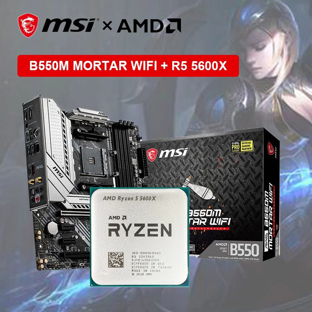 

AMD New Ryzen 5 5600x R5 5600X CPU+MSI MAG B550M MORTAR WIFI Motherboard Set Socket AM4 DDR4 128G Gamer Mainboard placa mae kit