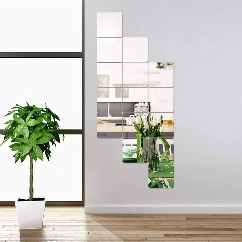 

16pcs Self Adhesive Mirror Wall Sticker Acrylic Square 15x15cm Decorative Wall Mirrors Home Bathroom Decoration Art Decor