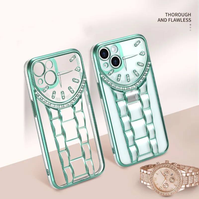 

3D Transparent Watch Diamond-encrusted Mobile Phone Case for Iphone 11 12pro 13promax Iphone 12 Pro Max Fashion Cases for Girls