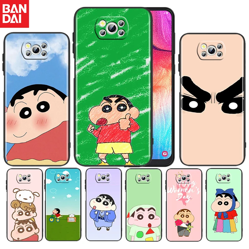 

Crayon Cute Shin chan For Xiaomi Poco M4 X3 F3 GT NFC M3 C3 M2 F2 F1 X2 Pro Mi Mix3 TPU Black Phone Case Fundas Coque Capa Cover