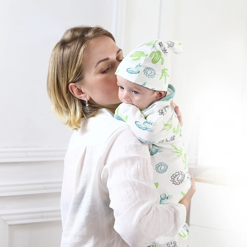 

Newborn Swaddle Wrap Cotton Baby Receiving Blanket Bedding Cartoon Cute Infant Sleeping Bag for 0-6 Months Swaddling + Hat