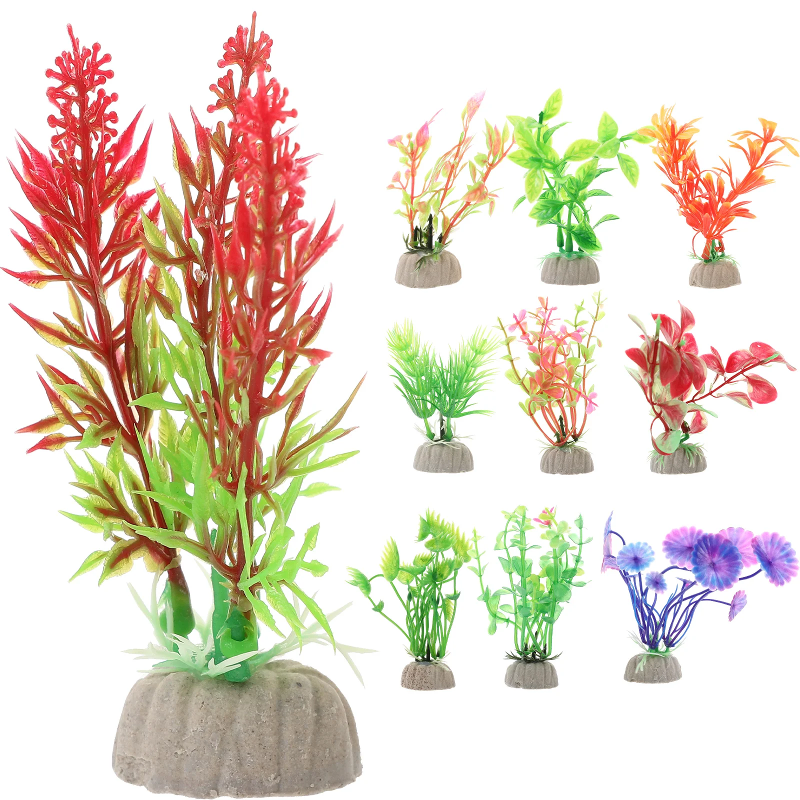 

10 Pcs Small Accessories Fish Tank Plants Decorations Fake Aquarium Plastic Decors Large Tall