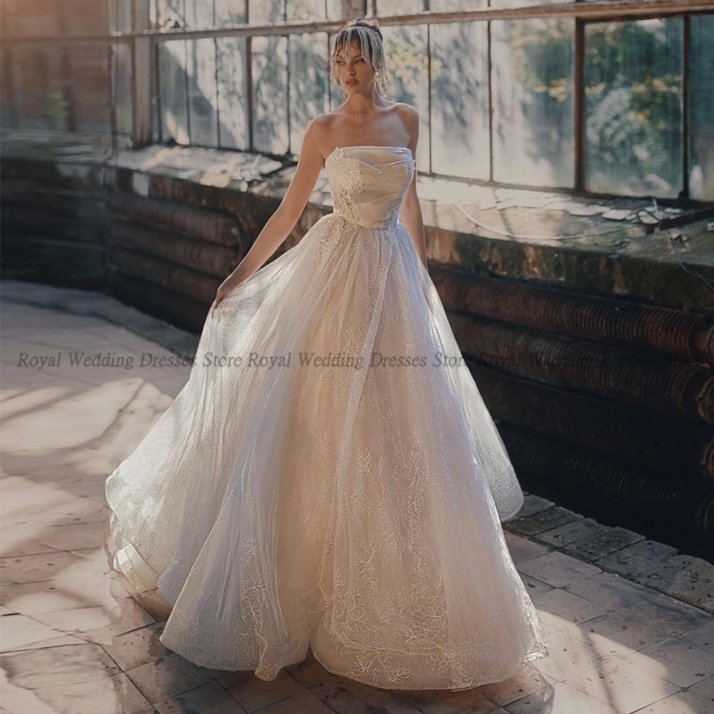 

High Quality A Line Wedding Dresses Applique Draped Criss-Cross Boat Neck Open Back 2022 Summer Floor Length Gowns Robe De Ma