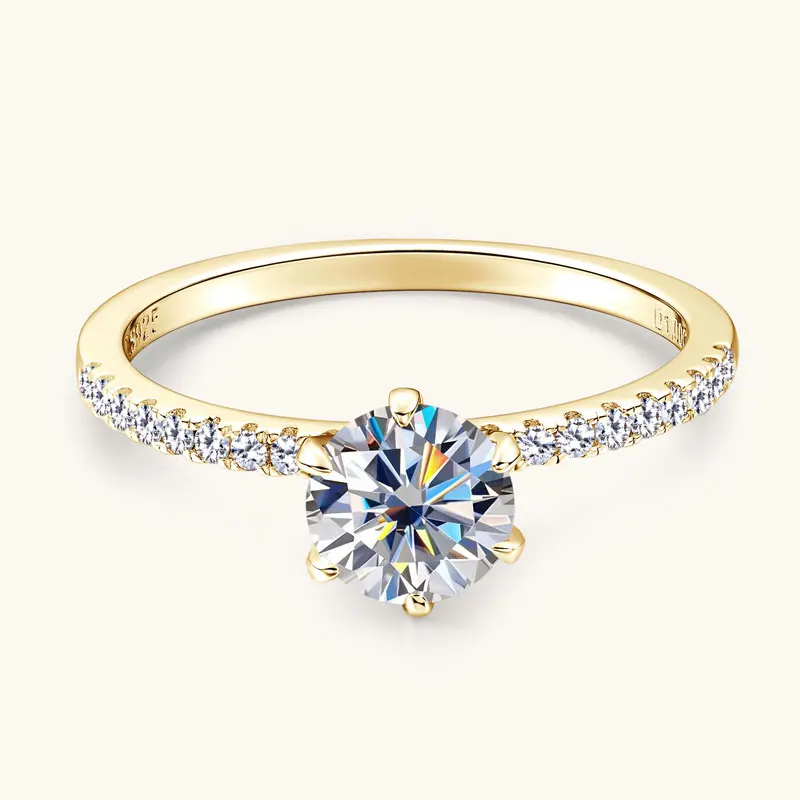 Фото IOGOU D1.00CT 6,5 мм круглое D кольцо с бриллиантом из муассанита для женщин, стерлинговое серебро 925 пробы, помолвка, ювелирные изделия, обручальные кольца №1