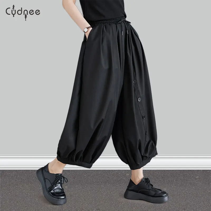 Повседневные капри с карманом женские широкие брюки-кюлоты высокой талией