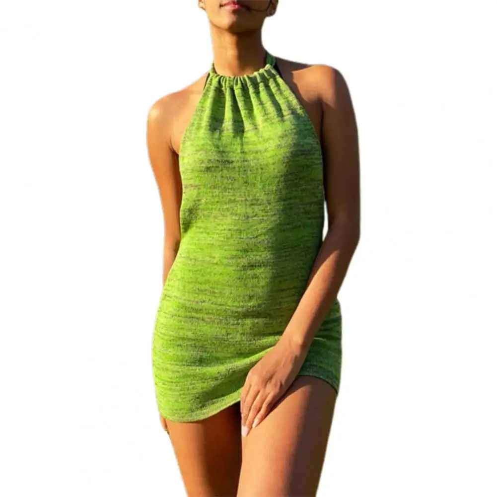 

Swimsuit One Piece Bodycon Mini Women Dress Halter Neck Slim Polyester Party Short Dress for Summer Club купальник женский