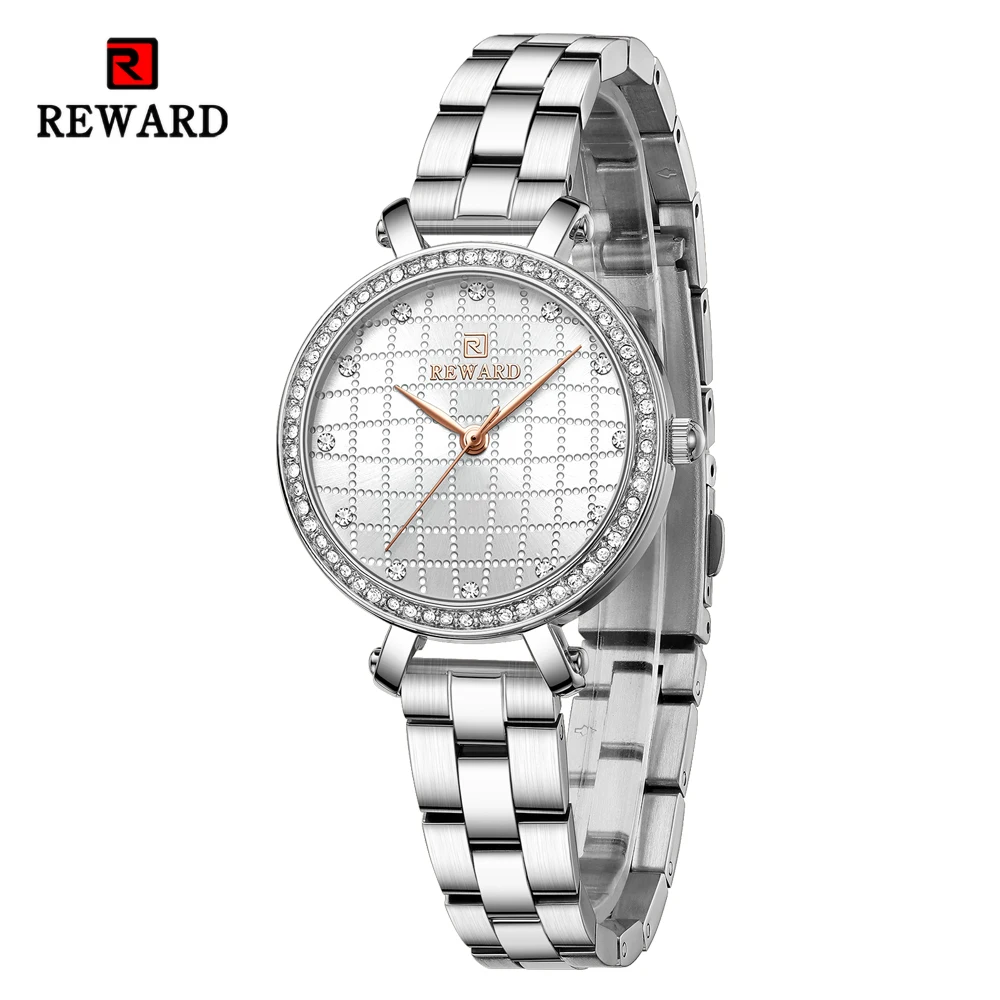 REWARD Simple Watch for Women Quartz Wrist Watches Top Brand SEIKO Movement Grid Dial Clock Stainless Steel Wristwatches