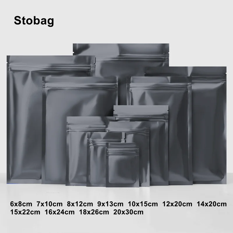 

StoBag 100pcs Black Frosted Food Packaging Ziplock Bag Sealed Candy Storage for Tea Nuts Beans Snack Oatmeal Resealable Pouches