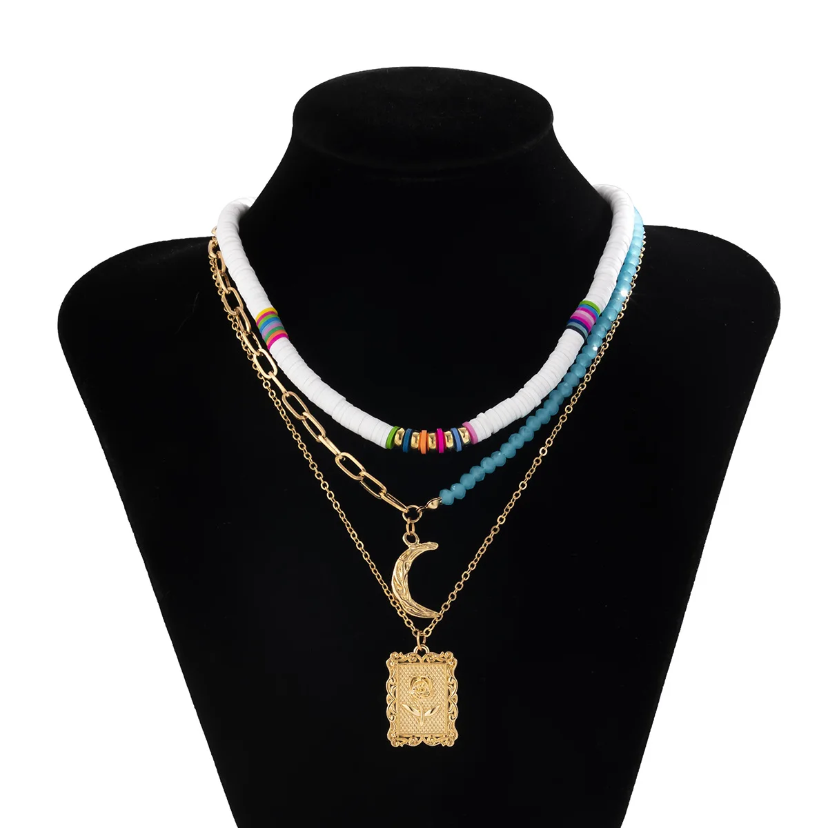 Женское геометрическое ожерелье из мягкой полимерной глины |