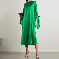 yeezzi summer female casual stylish solid color original urban bowknot tied sleeves green party midi dress for women 2022 new