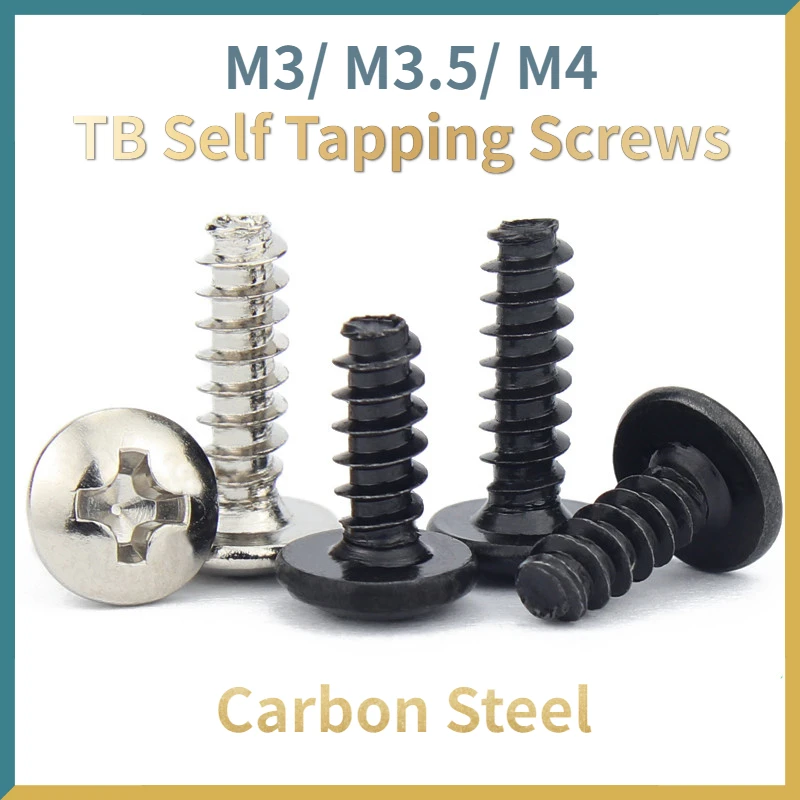 

50/ 100pcs M3 M3.5 M4* L Steel Nickel/ Black Zinc Plated Phillips Truss Head (Cross Recessed Mushroom Head) Self Tapping Screw