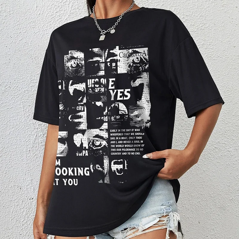 

90s T Shirt Oversized Slogan & Figure Graphic Drop Shoulder T-Shirt Men Casual T-shirts Cute Cotton Tee Shirt With Short Sleeves