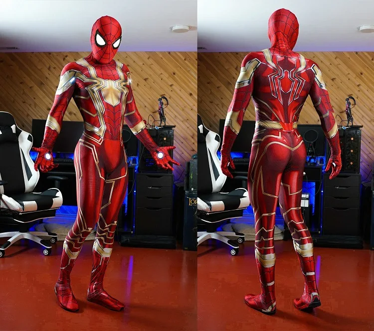

Halloween Adults Kids Gold Iron Costume SuperHero Cosplay Zentai Suit Men Boys Male Homecoming Bodysuit Party JumpSuit