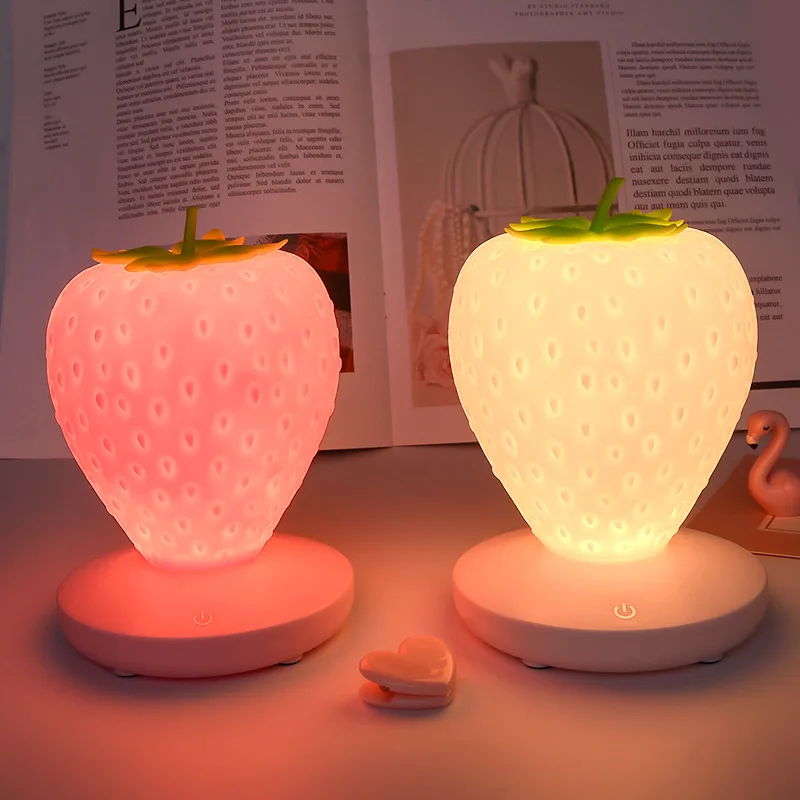 

USB Charge Strawberry Night light with 1200mAh Battery Touch Dimmable Decorate Ambient Light LED Silicone Bedside Lamp for Child