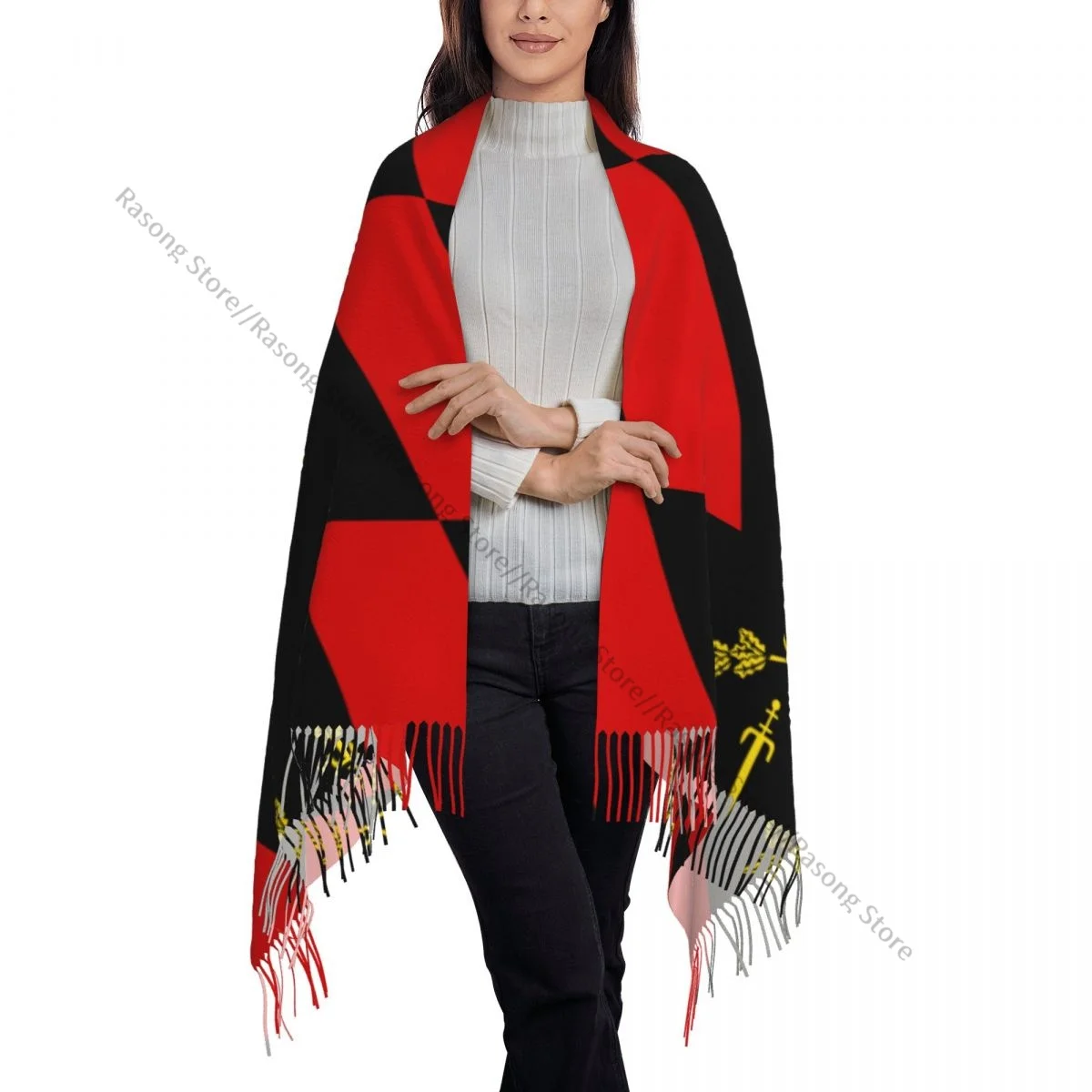 Шарф с кисточками большой размер 196*68 см зимняя теплая шаль из пашмины накидка