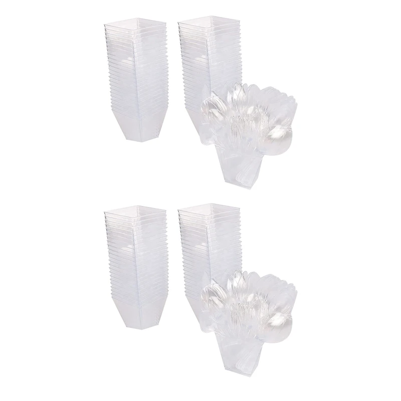 

Набор из 100 десертных чашек с ложками, набор из 60 мл десертных чашек, пластиковые десертные чашки «сделай сам», набор многоразовых трапециев...