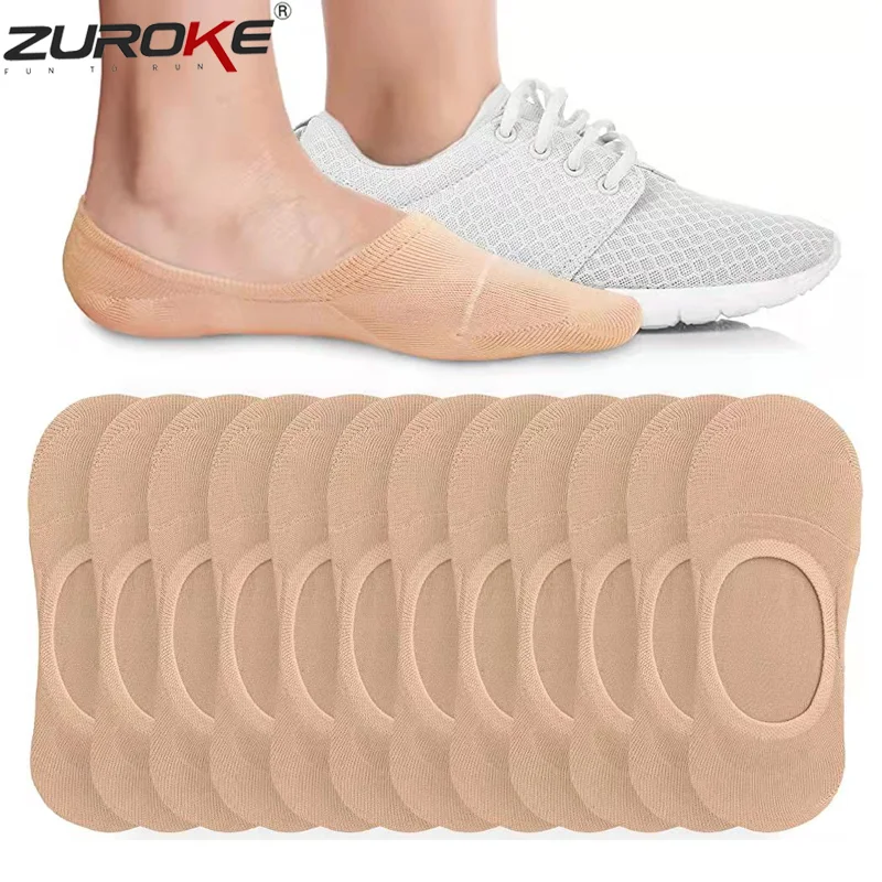 

5 Pairs No Show Socks Women with Non Slip Grips Low Cut Ankle Slippers Socks Summer White Black Nude