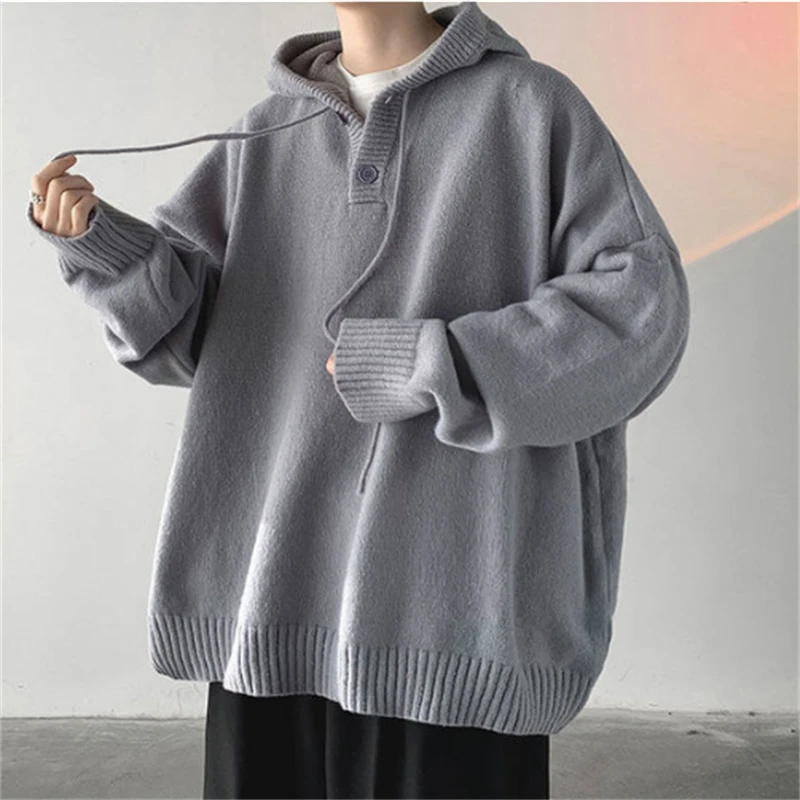 Men's Hooded Sweaters Spring Autumn Fashion Pullover Loose Solid Knitted Sweater Korean Tide Streetwear Men Knitwear Hoodies