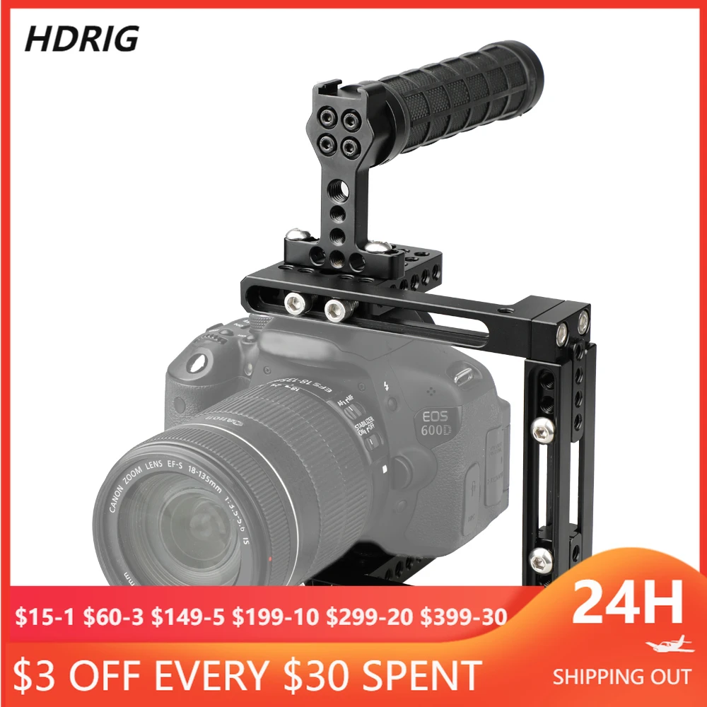 

HDRIG Universal DSLR Camera Dual-use Adjustable Cage with Top Rubber Handle For Canon Nikon Sony Panasonnic GH5/GH4/GH3/GH2