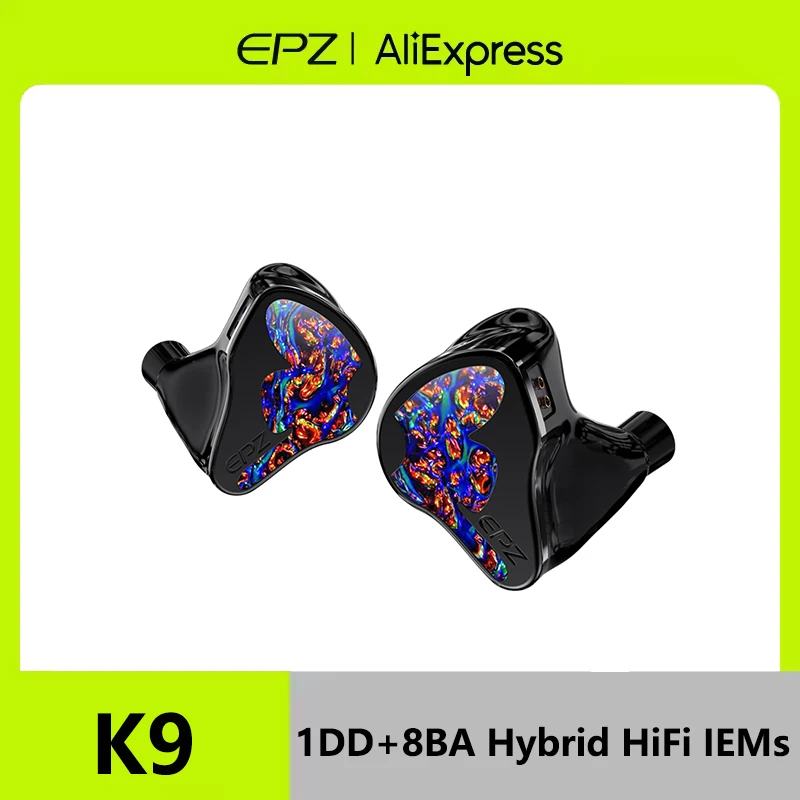 Фото Наушники-вкладыши EPZ K9 с гибридными драйверами 1DD+8BA, HiFi, игровые, проводные, мониторные, с кабелем из монокристаллической меди 6N, съемный кабель №1