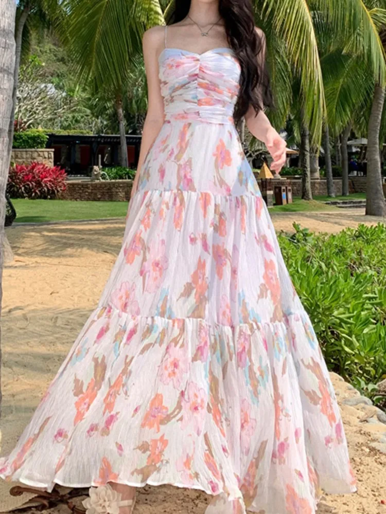 Платье женское на бретельках-спагетти Элегантное повседневное ТРАПЕЦИЕВИДНОЕ