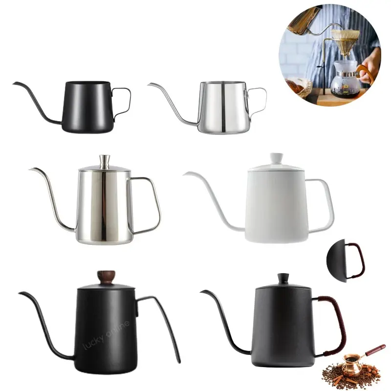 

250ML 350ml 600ml Stainless Steel Gooseneck Swan Neck Thin Mouth Drip Kettle Non-stick Coating Food Grade Coffee Tea Pot