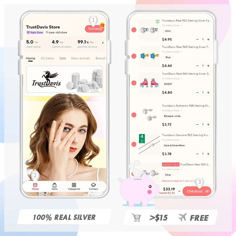 TrustDavis реальные 925 стерлингового серебра детские серьги модные 18K золото мини