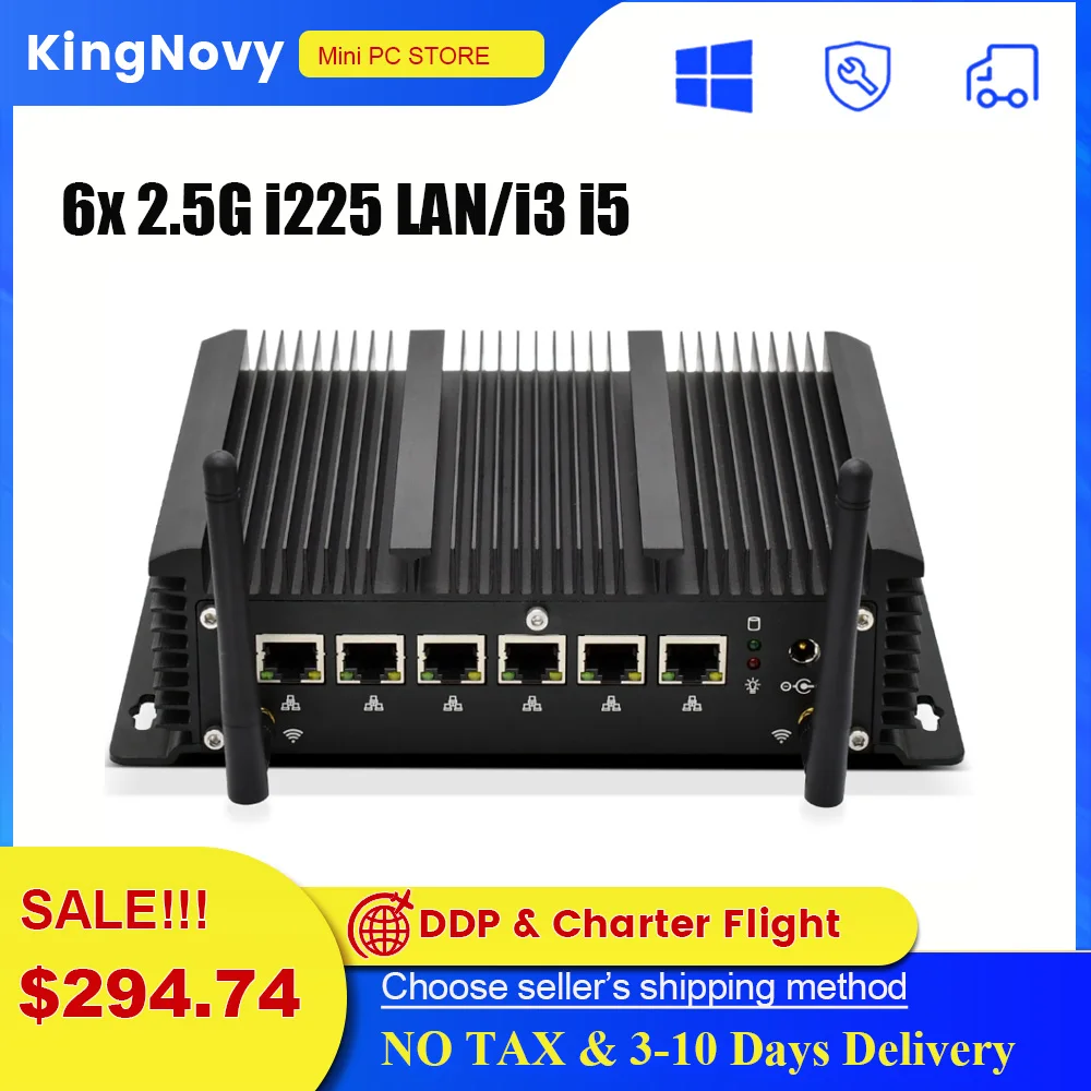 

6x 2.5GbE i225 LAN Industrial Fanless Soft Router Intel i5 8260U i3 8140U Mini PC AES-NI 4*USB Rs232 pfSense Firewall Appliance