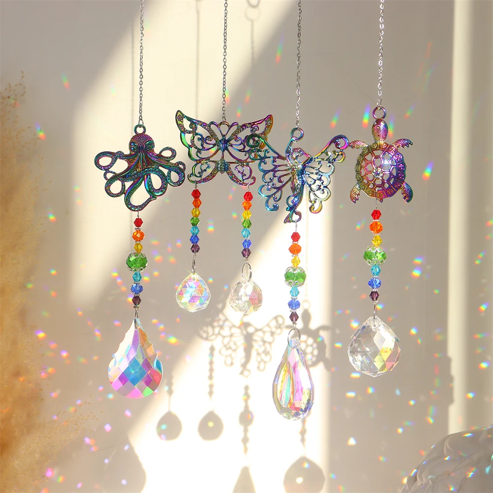 

Metal Crystal Light Collection Pendant Outdoor Garden Decoration Hanging Crystal Rainbow Ornament Window Decor for Living Room