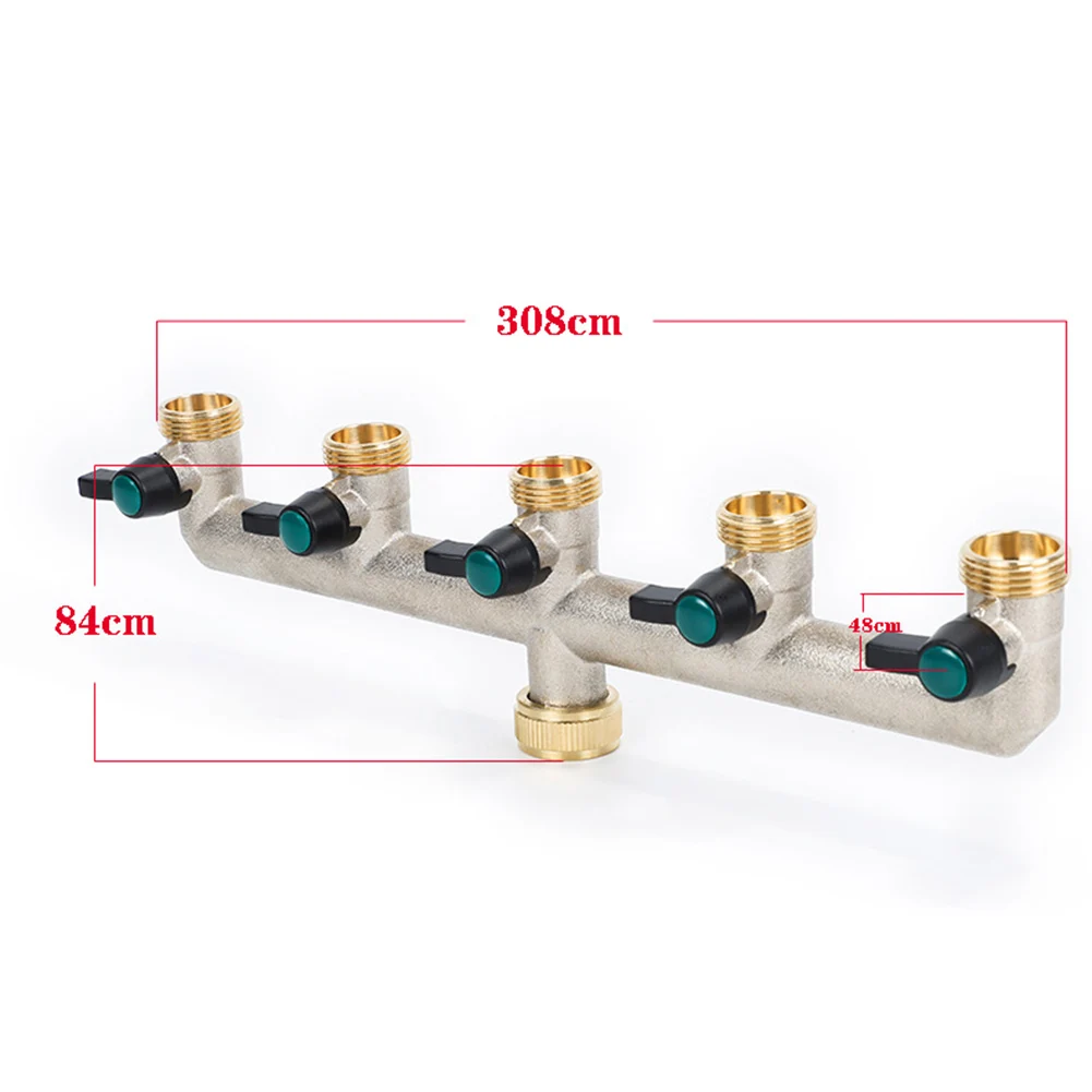 5-way Brass Water Tap Distributor 308x85x50mm 3/4 Inch Water Distributor 5 Garden Hose For High Water Pressure Connectors Parts